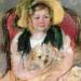 Sara with Her Dog, in an Armchair, Wearing a Bonnet with a Plum Ornament
